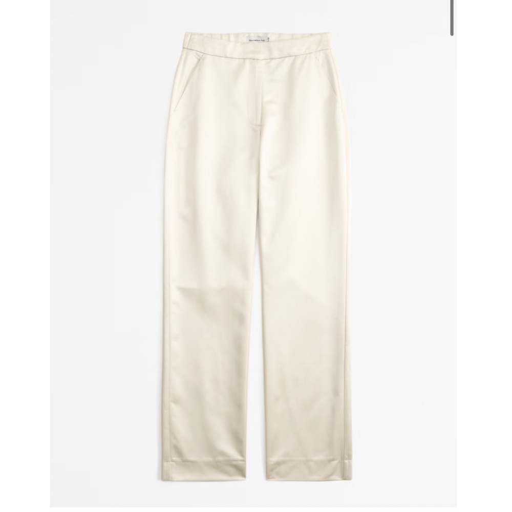 Abercrombie & Fitch Satin Tailored Wide Leg Pant Cream